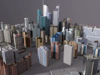 City Buildings Pack Vol4 301-400 With LODs Low-poly 3D model