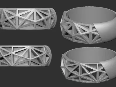 Futuristic Geometric Low Poly Wireframe Finger Ring 3D print model