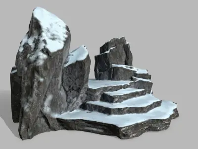 Stone rock with snow Low-poly 3D model