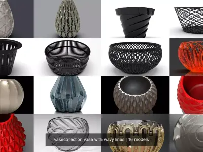 vasecollection vase with wavy lines 3D Model Pack