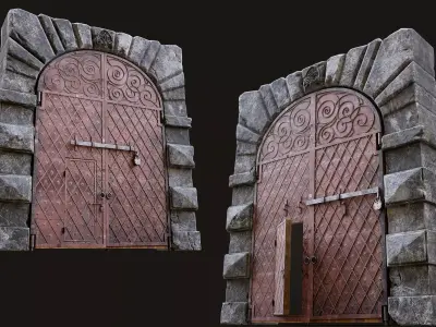 Medieval Fortress Gate Arched - Rigged and animated  Low-poly 3D model