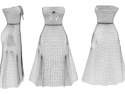 Chest Bow Strapless Dress Low-poly 3D model