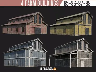 85-86-87-88 - Farm Buildings 4K PBR GameReady Low-poly 3D model