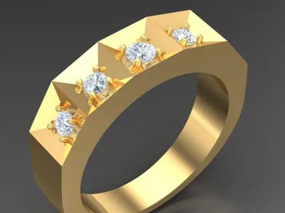 Light Gold Diamond Men Ring 2MR085 3D model