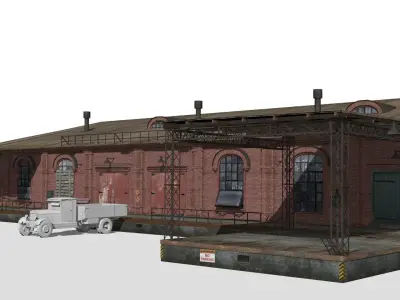 Old brick warehouse Low-poly 3D model