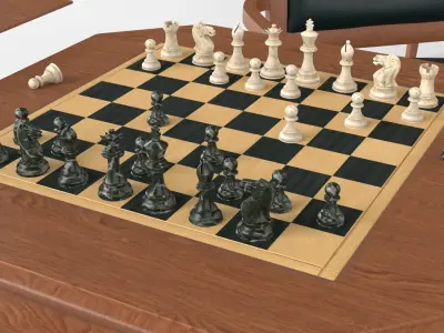 Light Chess and Pedestal Game Table and Chairs 3D model