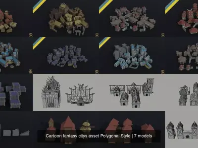 Cartoon fantasy citys asset Polygonal Style 3D Model Pack