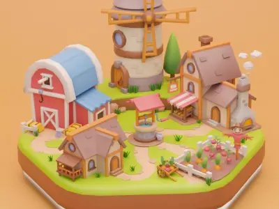 Low Poly Fantasy Fruit Diorama Low-poly 3D model