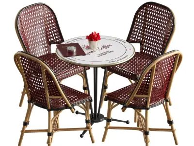 Outdoor furniture for a summer cafe cafe table and wicker chairs 3D model