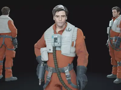 Poe Dameron Animation-Ready Resistance Pilot Low-poly 3D model