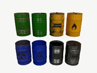Barrel Set with flames Low-poly 3D model