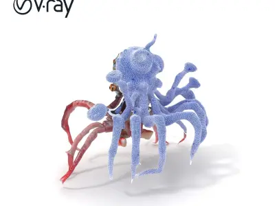 Alien Cephalopod Creature model pack with detailed tentacles ... Low-poly 3D model