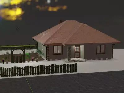 House with fence Low-poly 3D model