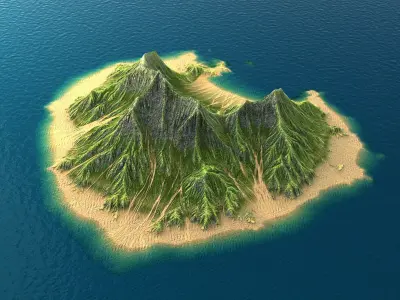 Tropical Island Terrain 3 Low-poly 3D model