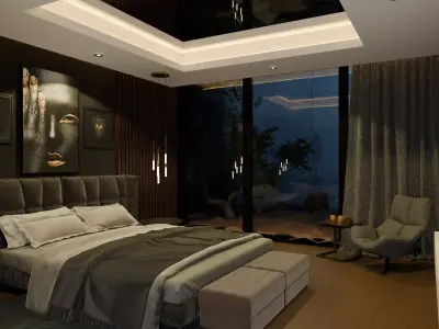 BedRoom vs Bath Interior with view to Lake 3D model
