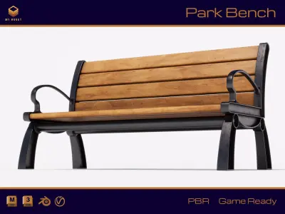 Park Bench Low-poly 3D model 9