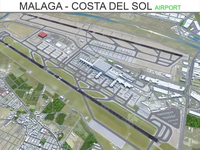 Malaga Costa del Sol Airport 10km Low-poly 3D model