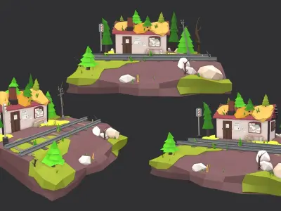 Train house with light Low-poly 3D model