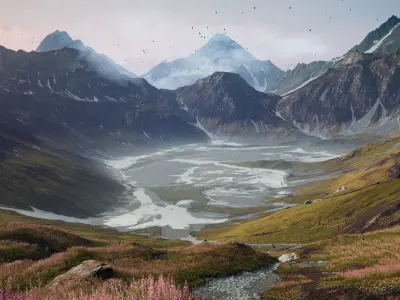 Grass Mountains Valley Environment - Unity 2017 Project Low-poly 3D model