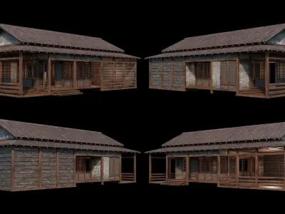 Medieval  Japanese Houses  - 4K Textures Game Ready Low-poly 3D model shop