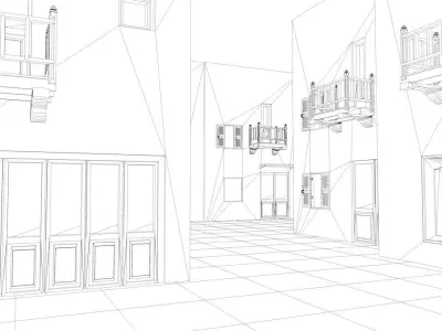 neighborhood street houses and balconies Free low-poly 3D model