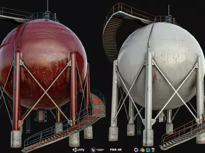 Large Round Oil Silos Low-poly 3D model