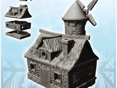 Medieval stone windmill with annexed tower and floor 24 - Mediev 3D print model