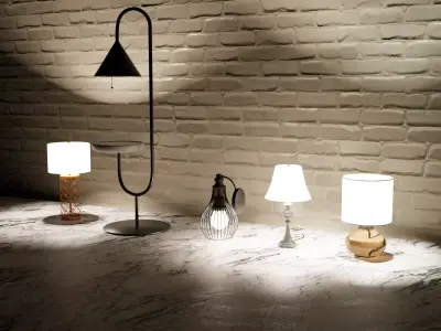 Five lamps with different designs Low-poly 3D model