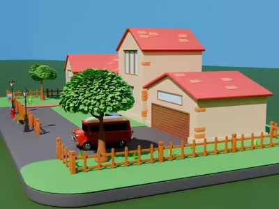 Cozy Suburban Stylized Isometric House Low-poly 3D model