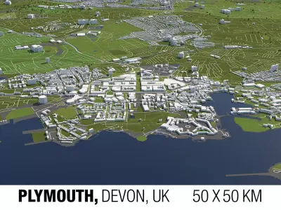 Plymouth UK 50x50km 3D City Map 3D model