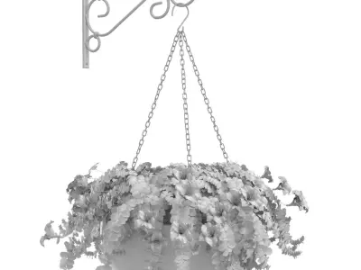 Hanging basket flowerpot rattan pot with flowers 3D model