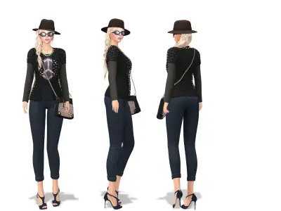 6in1 Black Street Fashion Outfit Low-poly 3D model