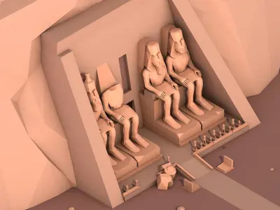 Cartoon Low Poly Abu Simbel Landmark Low-poly 3D model