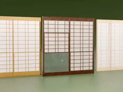 Japanese Shoji with glass window to see the snow Low-poly 3D model