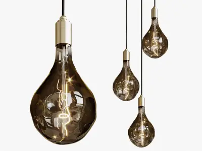 Small Black Canopy With 3 Pendants and 3 Voronoi II Bulbs 3D model