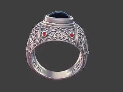 Filigree Gothic Ring With Gems 3D print model