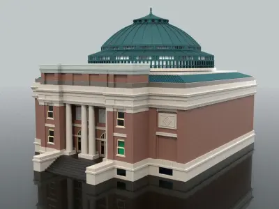 Libary brick building with roof 3D model