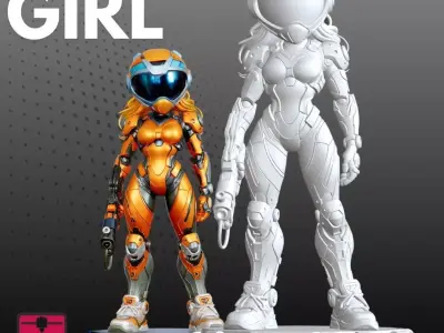 Cyber Girl STL Futuristic Warrior 3D Model 3D print model