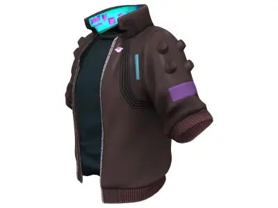 Men Standing Collar Neon Collar Cyberpunk Crop Jacket and Tshirt Low-poly 3D model