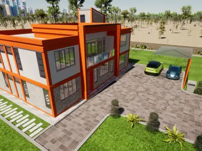 Modern Villa Exterior with interiors Low-poly 3D model
