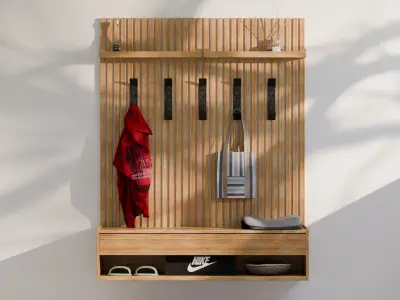 Modern Minimalist Batten Oak Shoes Storage  and Panel 3D Model Free 3D model