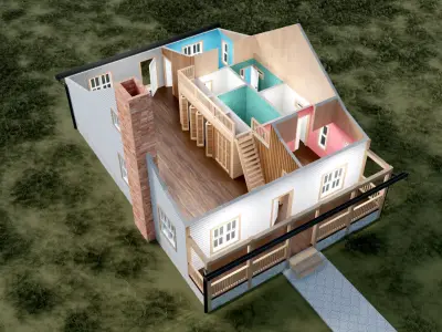 House Exterior Interior with Openable Doors 3D model - 2 3D model