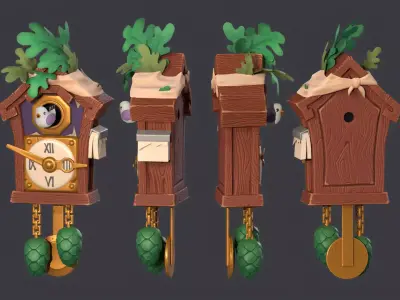 Stylish cartoon cuckoo clock Low-poly 3D model