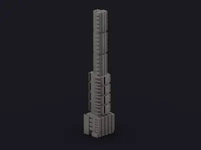 Brutalist Tower Building 14 Low-poly 3D model