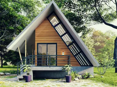 A-Frame House with Terrace Modern Cabin 3D Model 3D model