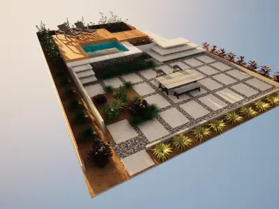 Modern Backyard Pool and Greenery 3d Low-poly 3D model