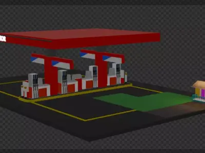 Fuel gas station  Low-poly 3D model