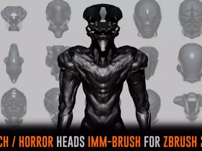 58 Mech Horror Heads IMM-Brush For Zbrush - OBJ and FBX Version 3D model