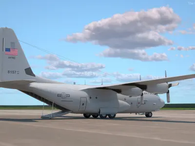  US Military Transport Aircraft Lockheed C 130 Hercules with Cargo Rigged for Maya 