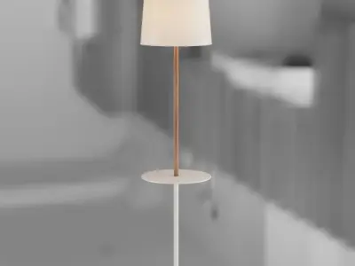 Floor lamp with object shelf and conical shade 3D model